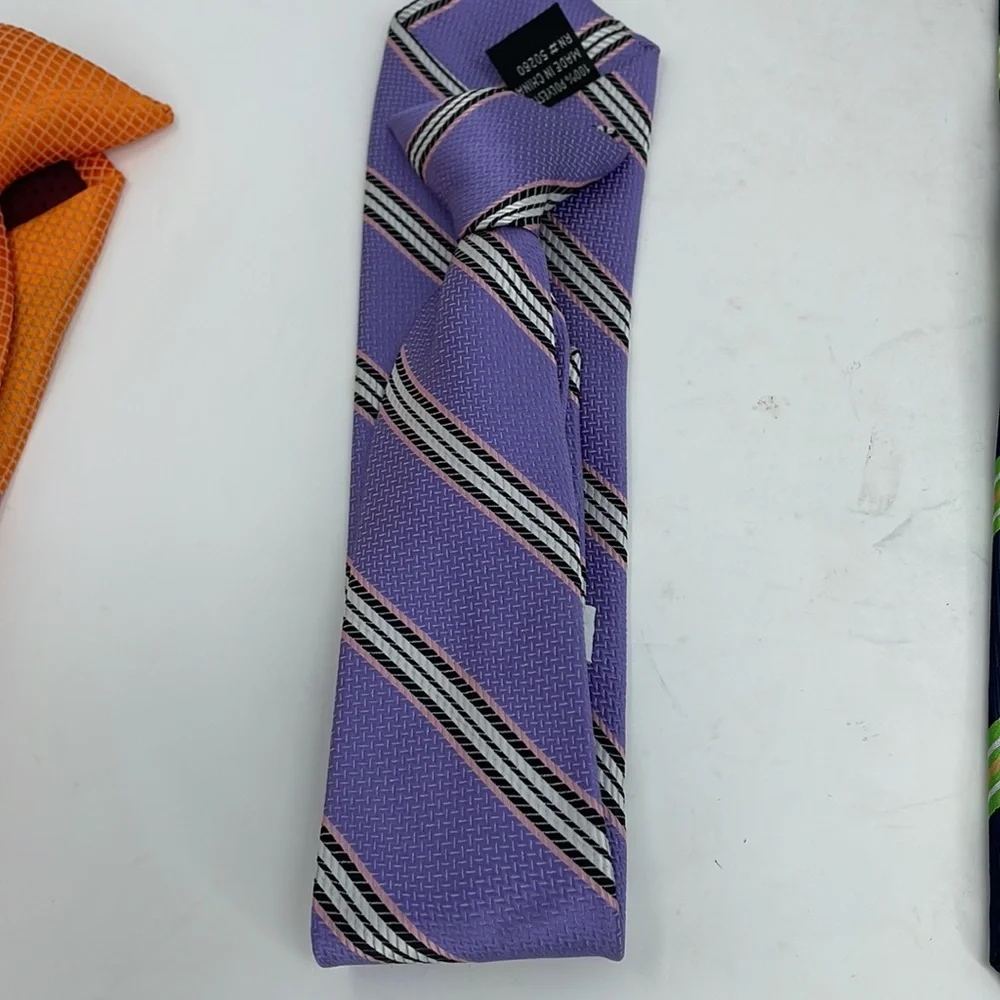 Lot of 4 Ties - 3 are clip on Orange, Purple/Pink, Blue/Green Sail Boat Blue